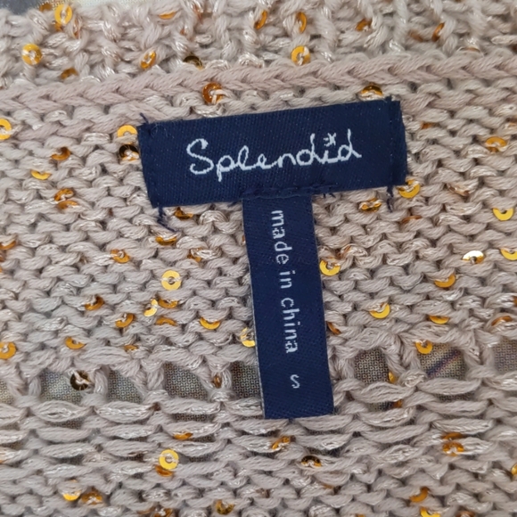 Splendid Tan Sequin Crew Neck Sweater NWT - Picture 6 of 8